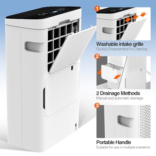 Dehumidifier 30 Pint 1500 Sq Ft, Dehumidifiers For Home, Dehumidifier With Drainage Hose In Basement Bathroom And Bedroom, Intelligent Humidity Control With 24 Hour Drying Timer