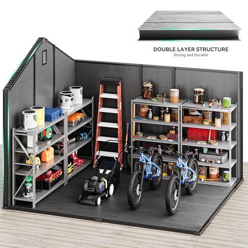 YITAHOME 8x6.2FT Outdoor Storage Shed w/o Floor, All-Weather Plastic Shed with Lockable Doors, Window & Vents, Plastic Tool Shed for Backyard, Patio, Poolside, Lawn, Gray