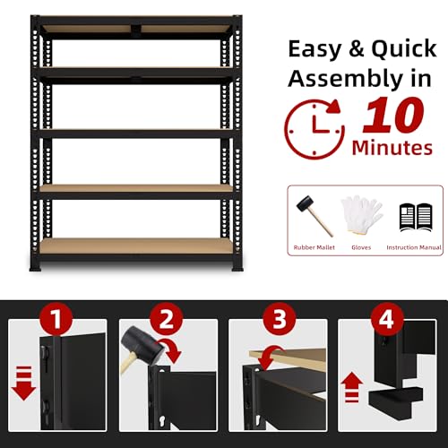5 Tier Garage Storage Shelves - 32" W x 16" D x 63" H Adjustable Heavy Duty Metal Shelving Unit, Garage Shelving Utility Storage Rack for Basement, Pantry, Kitchen, Black, 2 PCS
