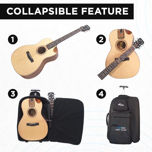Solid Sitka Travel Guitar – PJ410N Traveling Acoustic Guitar with Collapsible Patented System – Portable Backpack Case (African Mahogany)