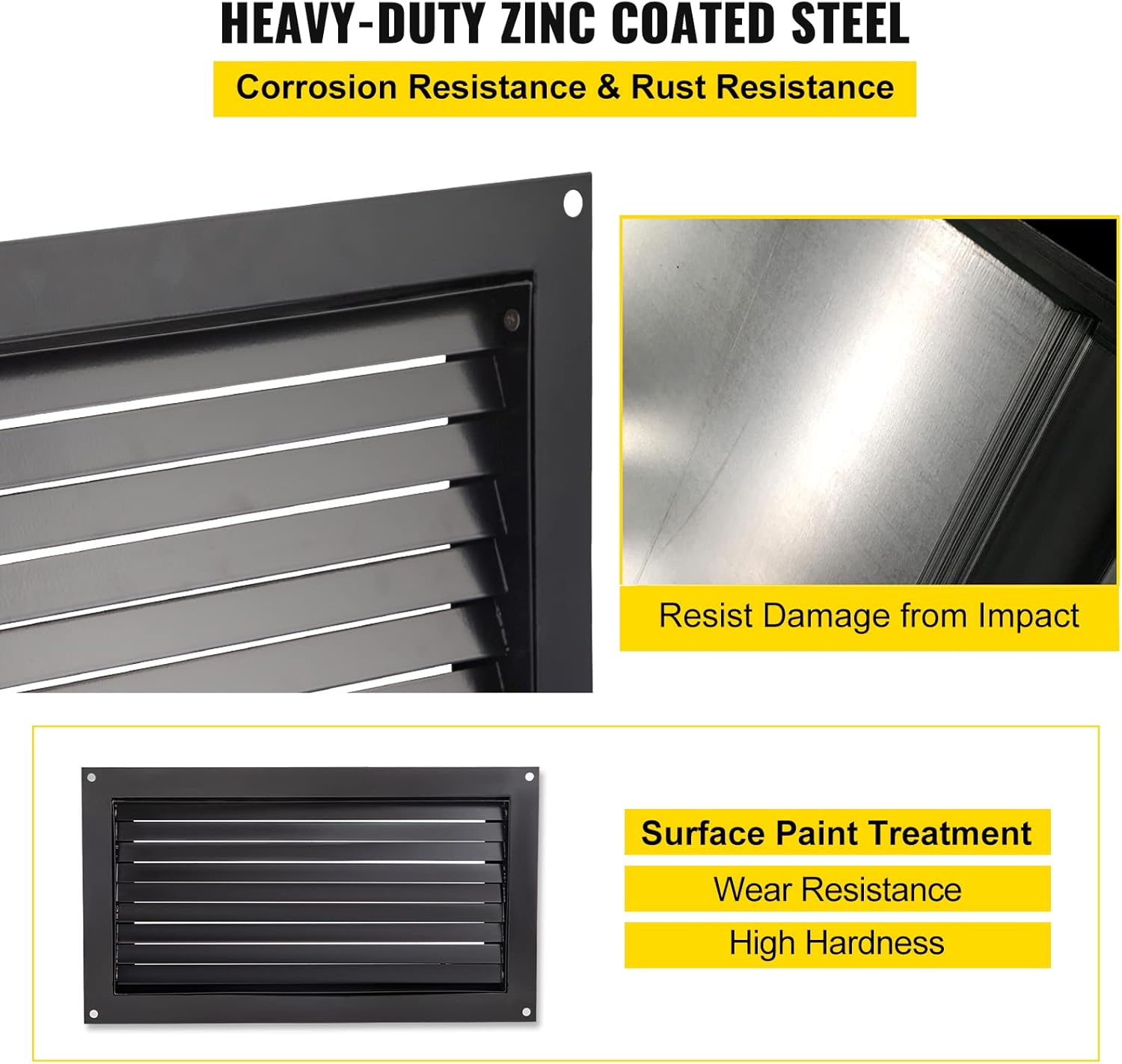 VEVOR Foundation Flood Vent, 8" Height x 16" Width Flood Vent, to Reduce Foundation Damage and Flood Risk, Black, Wall Mounted Flood Vent, for Garages & Full Height Enclosures