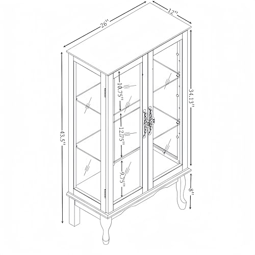 Dolonm Curio Corner Cabinet with Glass Doors, Curio Display Cabinets with Adjustable Shelves, Corner Display Cabinet with Mirrored Back Panel, Lighted Corner Curio Cabinet, Light Bulb Included, Cherry
