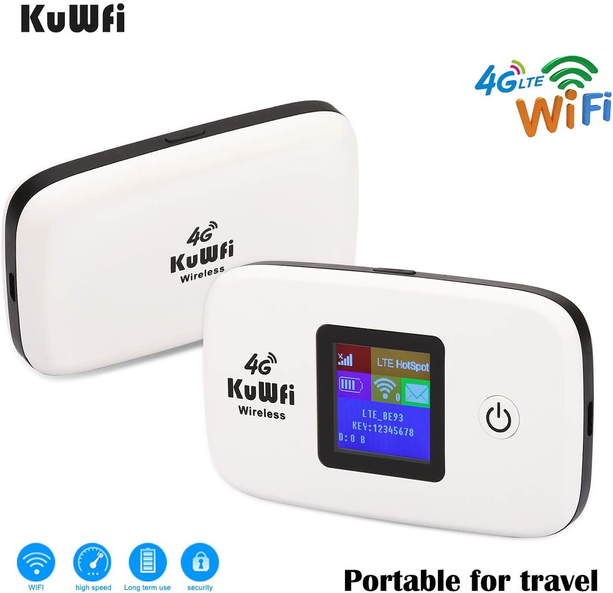 KuWFi 4G LTE Mobile WiFi Hotspot Unlocked Wireless Internet Router Devices with SIM Card Slot for Travel Support B2/B4/B5/B12/B17 Network Band for AT&T/T-Mobile Pack of 2