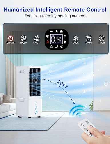 COOLECH Evaporative Cooler, 3-IN-1 Windowless Swamp Cooler w/ 4 Mode & 3 Speed, 12H Timer, 2.4 Gal Detachable Water Tank, Air Conditioner Portable for Room Office