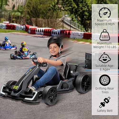 24V Electric Go Kart,300W Powerful Drift Kart for Kids, Electric Pedal Kart,with 300W Strong Motor, Drift/Sport Mode, Big Battery, Eva Tire,Length Adjustmen for Outdoor Racing Toy-White