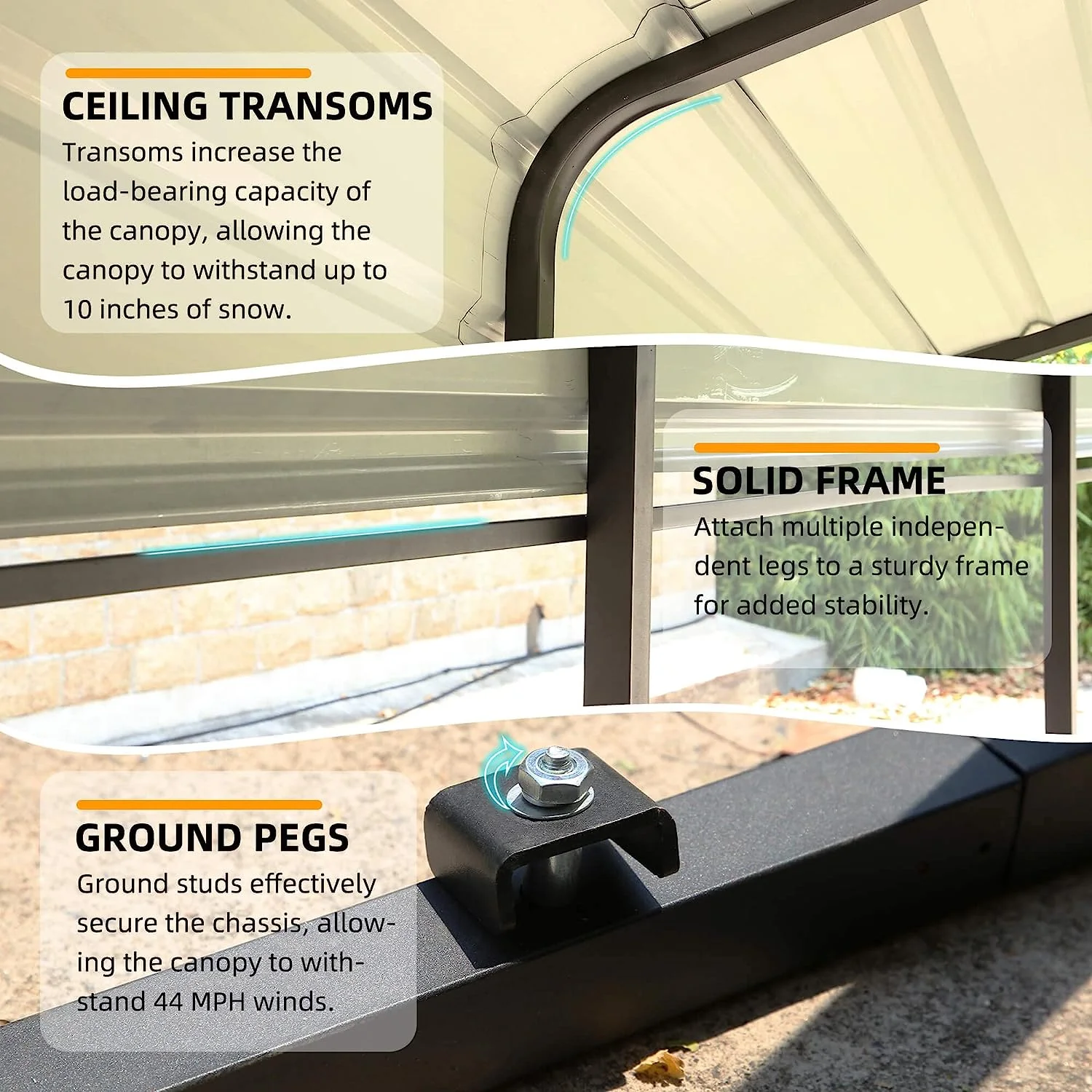 Hommow 10 x 15 ft Carport with Galvanized Steel Roof, Multi-Use Shelter, Sturdy Metal Carport for Cars, Boats, and Tractors