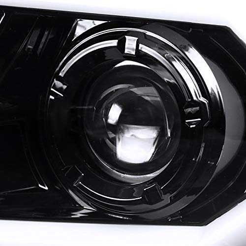 SPEC-D TUNING LED Light Bar Chrome Housing Clear Lens Projector Headlights Compatible with 2012-2015 Toyota Tacoma Left + Right Pair Headlamps Assembly