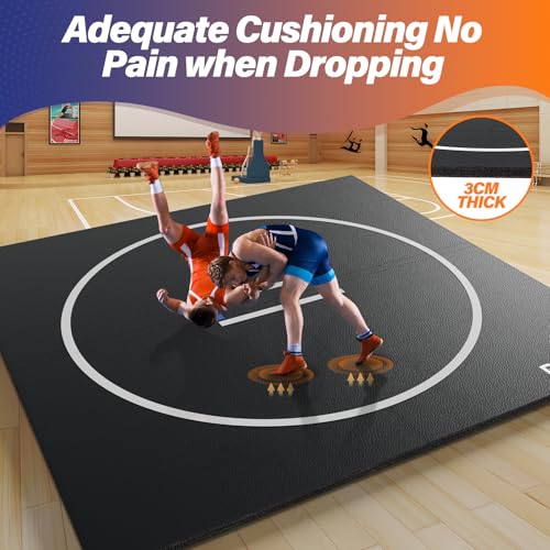 10' x 10' Wrestling Mat for Home Black Jiu Jitsu Wrestling Mats Durable Judo Mats for BJJ MMA Training Roll-Up Design Wrestling Mat for Grappling Martial Art Boxing Judo