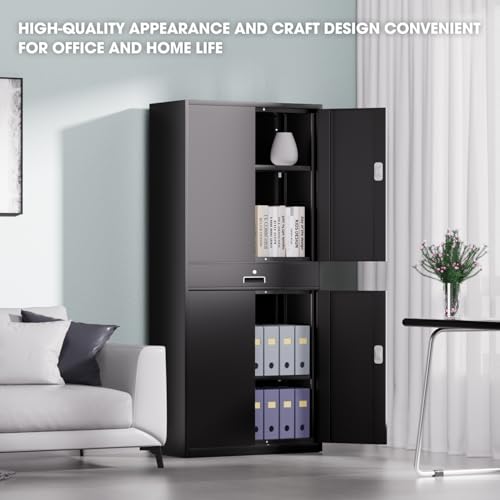 DNA MOTORING 71'' Metal Storage Cabinet, Locking Tool Cabinet with 1 Drawer and Adjustable Shelves, Lockable Heavy Duty Metal Locker for Garage,Office,Home,Gym, Gray, TOOLS-00629-GY-GY-A