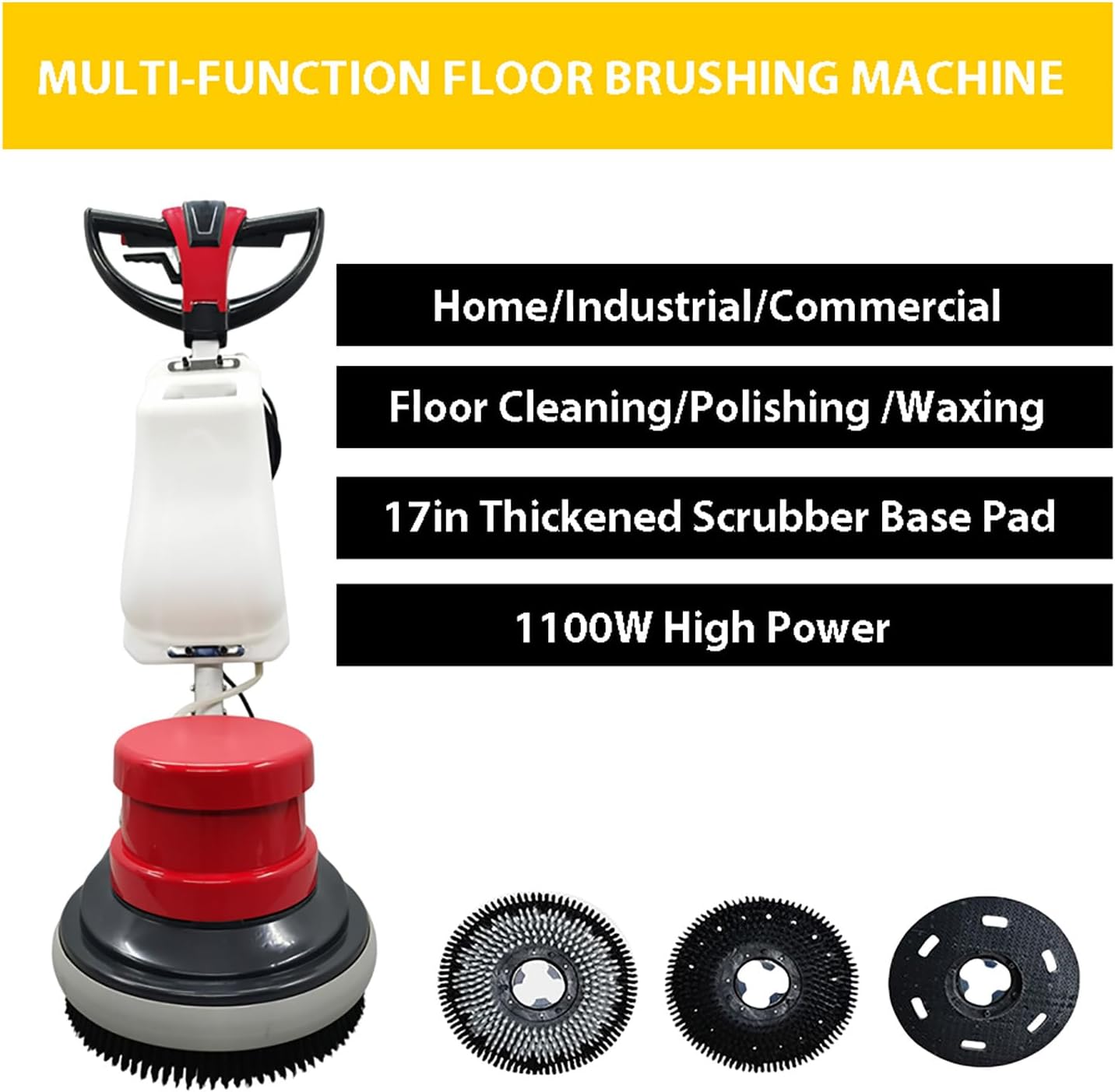 Industrial Floor Buffer Commercial Polisher Floor Scrubber Heavy Duty Floor Polisher Cleaning Machine 17'' Single Pad Tile Scrubber Carpet Burnisher Floor Brush Cleaner 1.5HP 110V Red