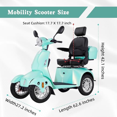 4 Wheel Mobility Scooters for Adults,800W Heavy Duty Powered Mobility Scooters for Seniors, All Terrain Motorized Scooters with Seats for Traveling and Shopping, Remote Key (Red)