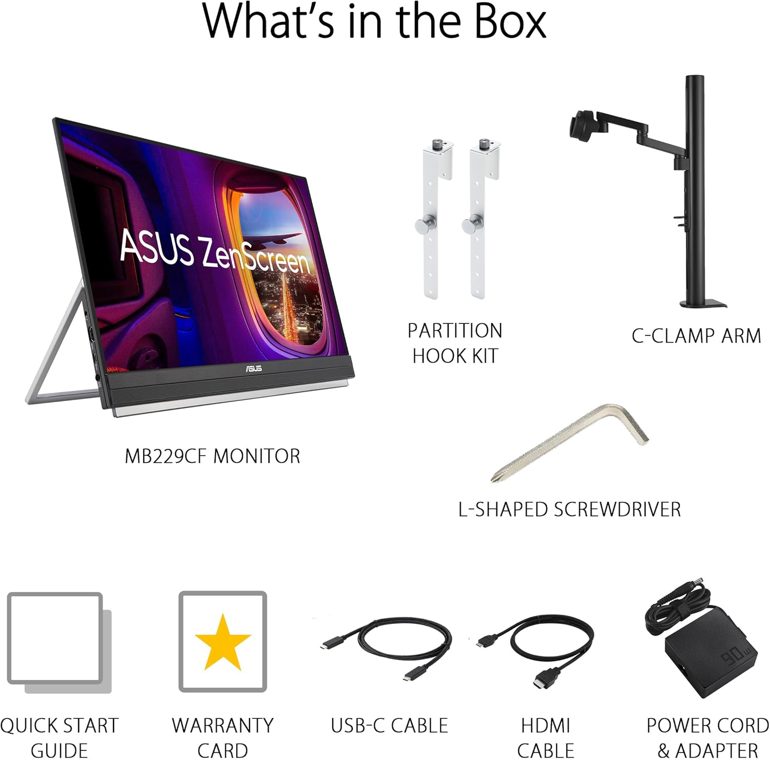 ASUS ZenScreen 22” (21.5 viewable) 1080P Portable Monitor (MB229CF) – Full HD, IPS, 100Hz, USB-C, Eye Care, Speakers, Carrying Handle, Kickstand, C-clamp Arm, Partition Hook, Subwoofer, 3 yr warranty