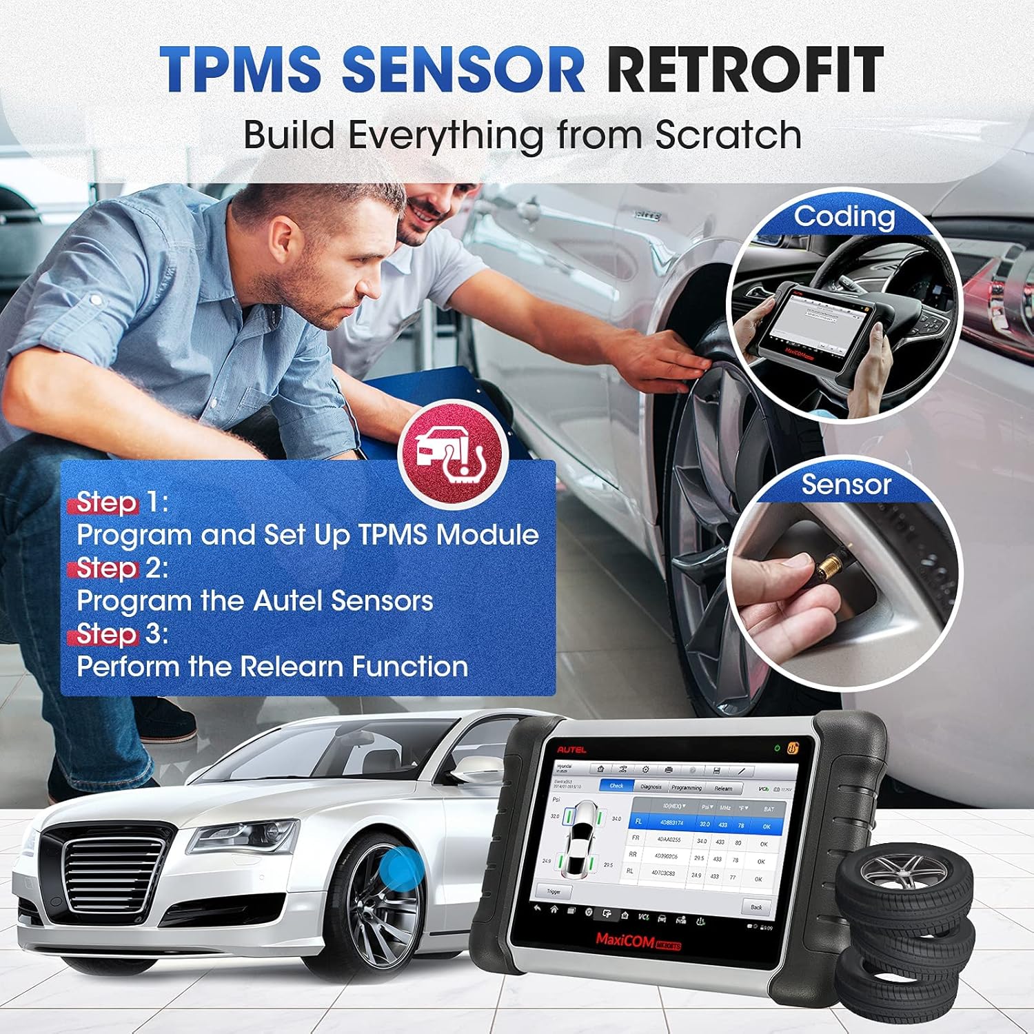 Autel MaxiCOM MK808TS Scanner 2022: Car Diagnostic Scan Tool with 28+ Service, All Systems Diagnosis, Professional TPMS Scanner for Relearn, Programming, Updated from MX808/MK808BT/MX808TS/TS601
