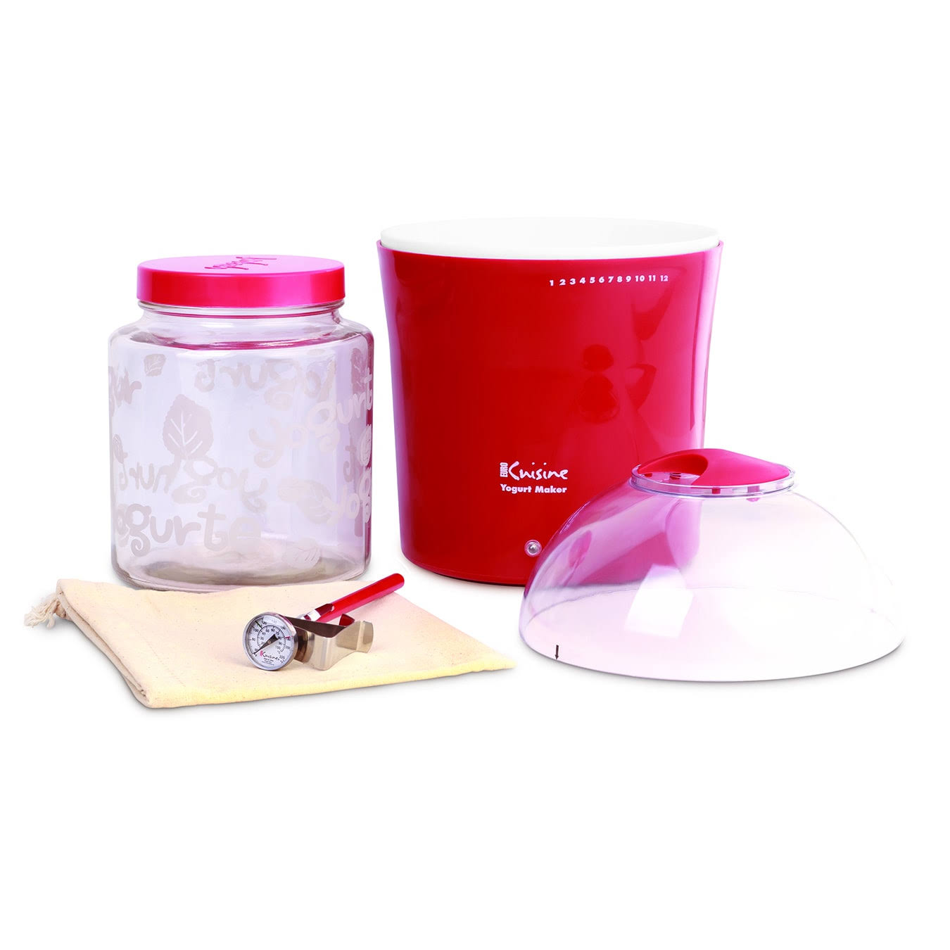 Euro Cuisine 2qt yogurt and Greek yogurt Maker with Glass Jar (Red)