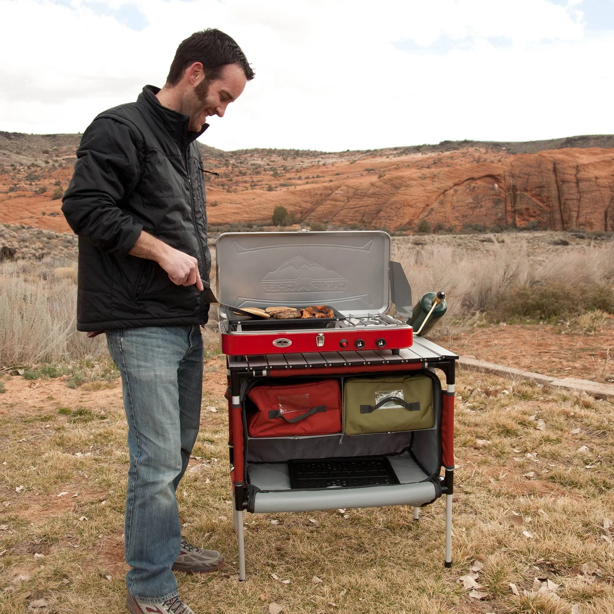Camp Chef Mountain Series Sherpa Table u0026 Organizer, Grey/Red