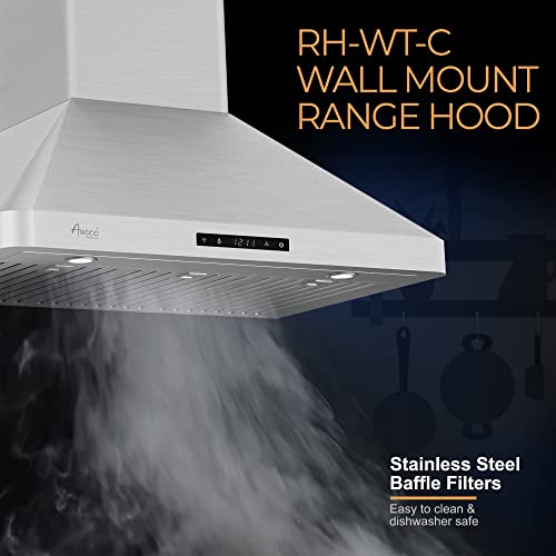 Awoco Wall Mount 9” High Stainless Steel Range Hood 4 Speeds, 6” Round Top Vent 900CFM 2 LED Lights & Remote Control