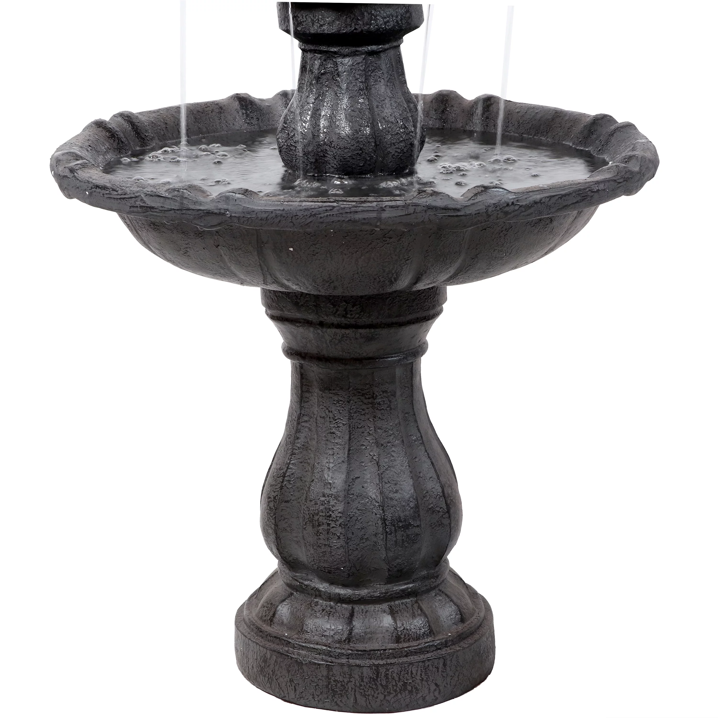 Sunnydaze 2-Tier Solar Outdoor Water Fountain with Battery Backup - Black Finish - 35" H