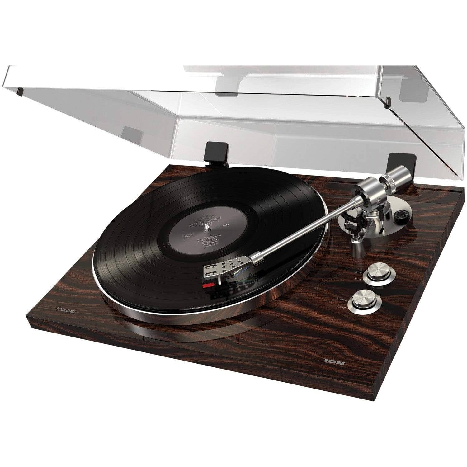 Ion Audio Pro500BT Stereo Turntable with USB and Bluetooth Walnut Hi Fi Turntables, Drive Belt, Arm Style Straight, 78 RPM Line