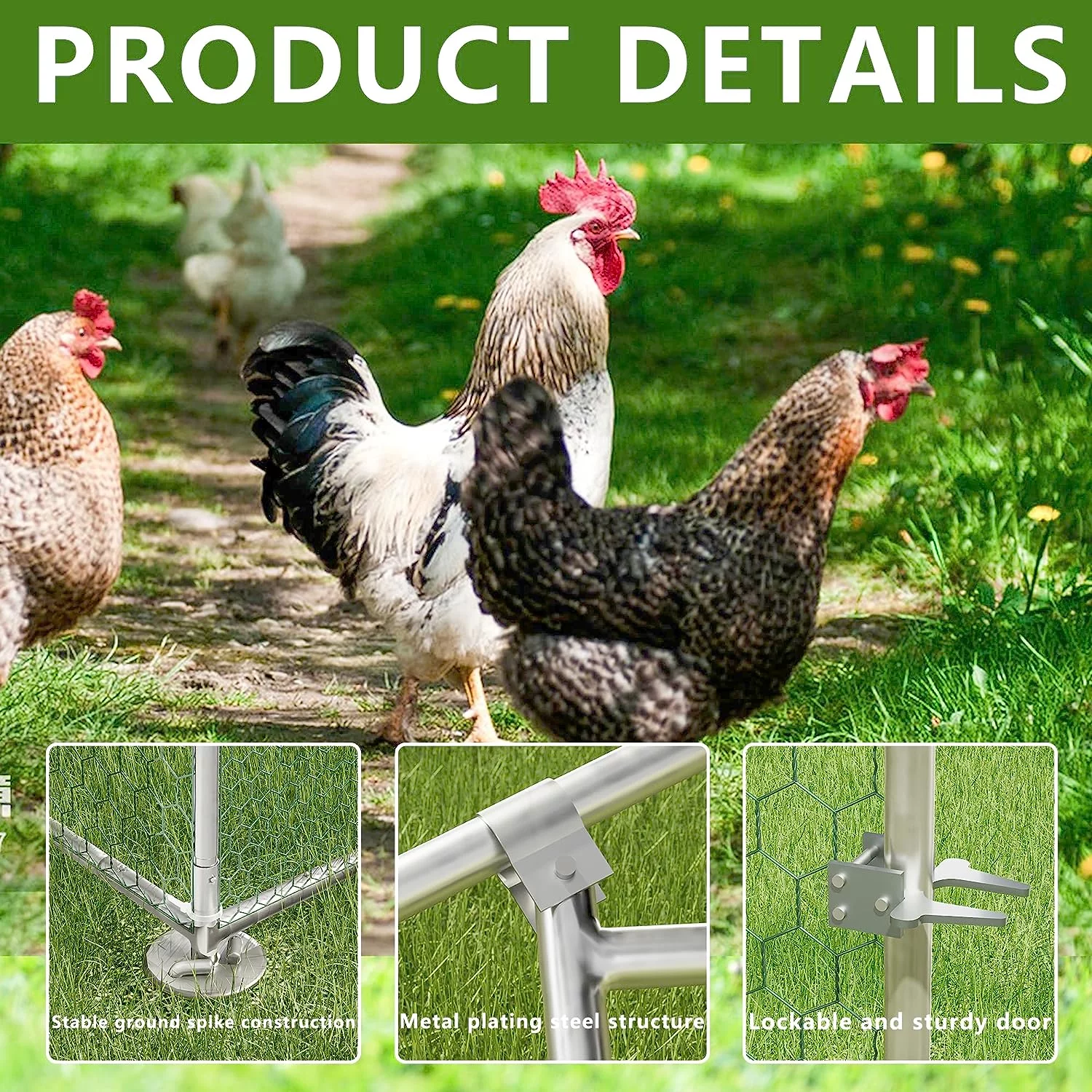 ALAULM Large Metal Chicken Coop Outdoor Cages Hen House Pet Hutch for Chicken，Hen，Duck，Goose, Rabbit, Poultry Cage Spire Shape Coop, Large - Curated Treasures Market