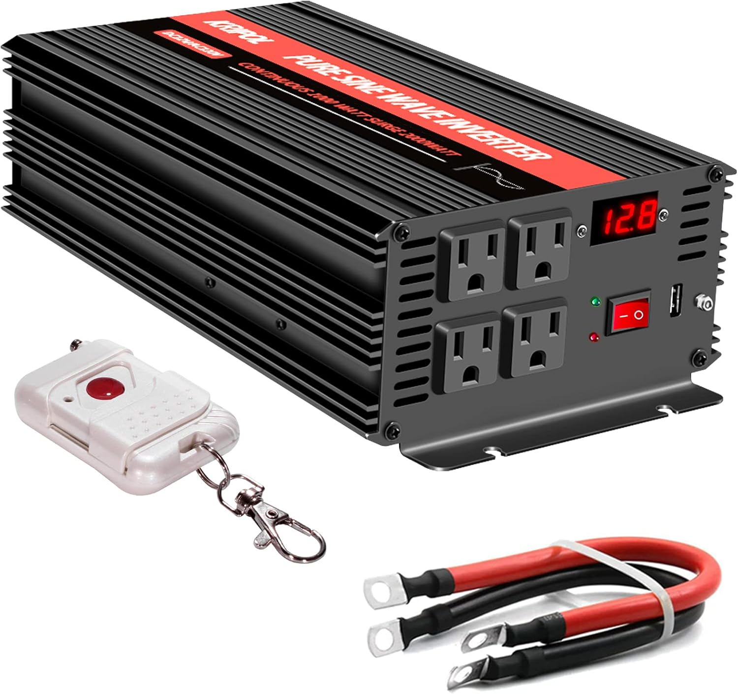 1000 Watt Pure Sine Wave Inverter 12v DC to 110/120v AC, Car Converter Inverter 4 AC&USB Output, Wireless Remote Control(170ft), Power Adapter for Home/Outdoor/RV/Emergency(1000W-12V)