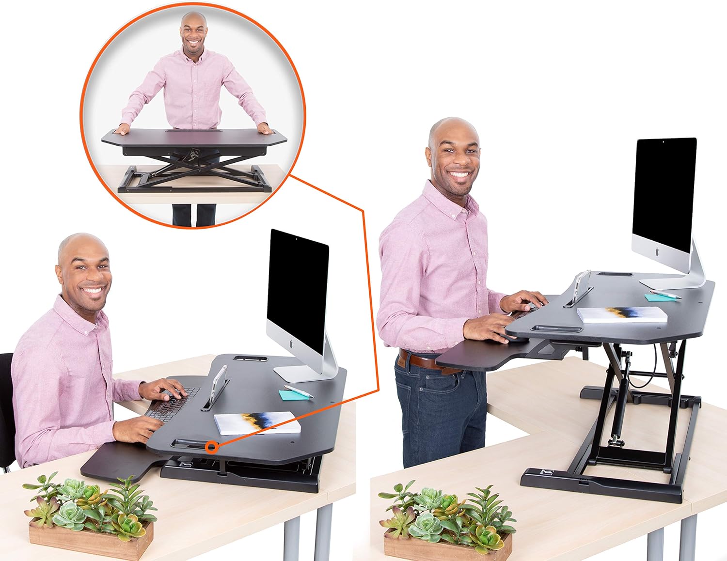 Flexpro Hero 37 Inch Standing Desk | 2 Level Standing Desk Converter with Keyboard Shelf and Monitor Riser | Large Dual Level Sit to Stand Workspace | Easily Sit or Stand in Seconds! (Black / 37")