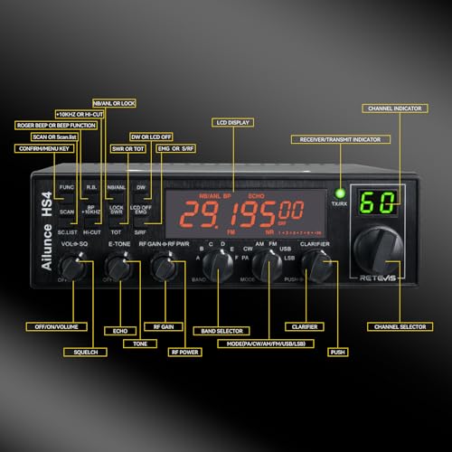 Retevis Ailunce HS4 10 Meter Radio, High Power SSB Ham Radio Base Station, CW/SSB/AM/FM/PA Mode, Noise Reduction, Dual Watch, SWR Protection, Amateur Mobile Radio Transceiver for Emergency Response