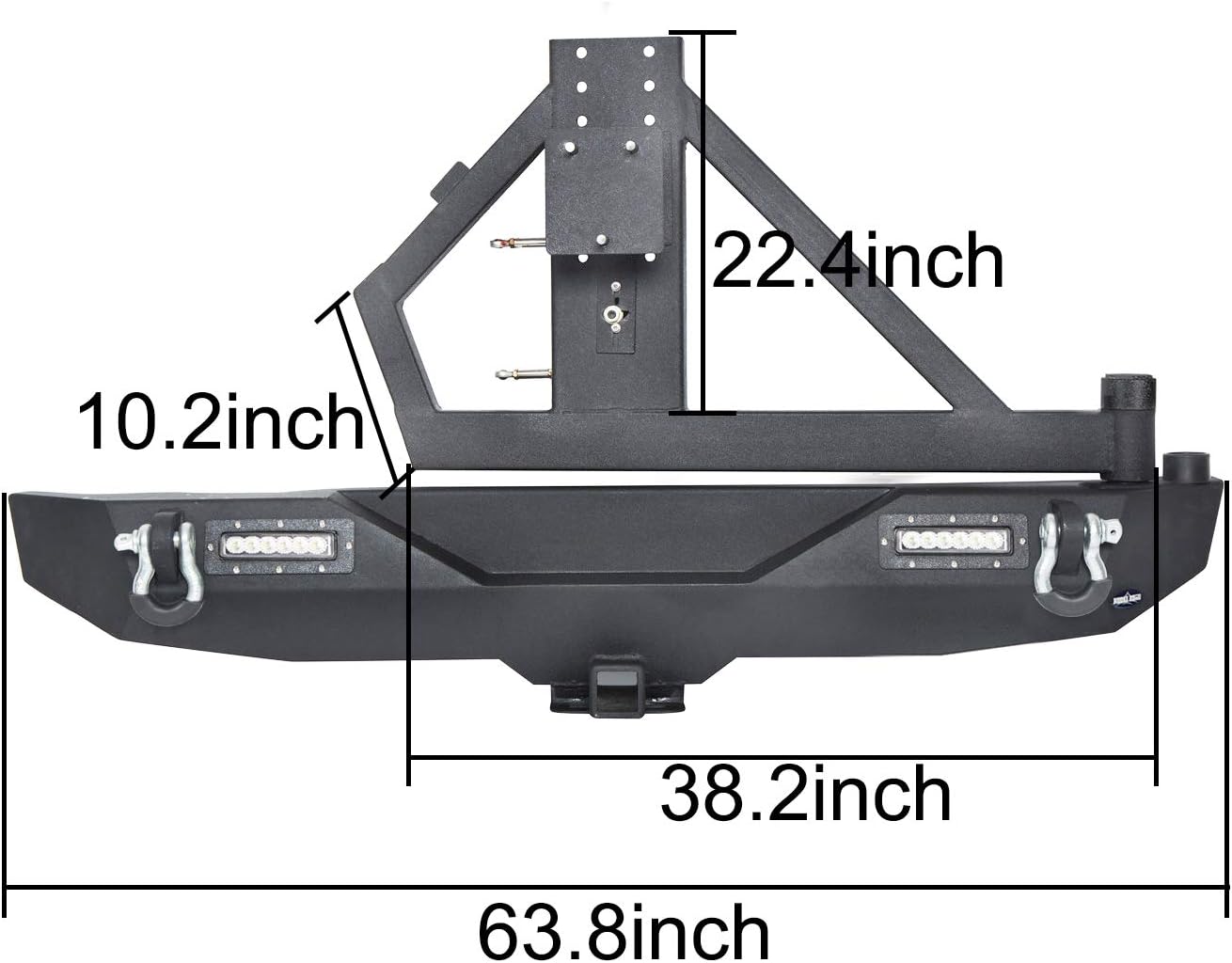 Hooke Road Wrangler JK Rear Bumper with Spare Tire Carrier and 2 Receiver Hitches Compatible with Jeep Wrangler JK & Unlimited 2007-2018