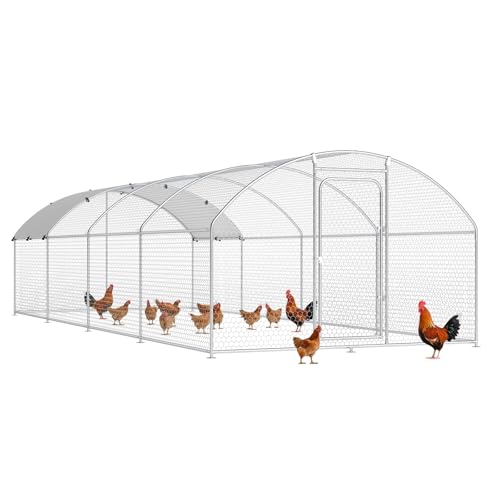 Large Metal Chicken Coop, Chicken Run Poultry Cage Hen with Water-Resident and Anti-UV Cover for Duck Rabbit House Outdoor Walk-in Chicken Pen for Yard, Dome Roof(10’ W x 19.7’ L x 6.4’ H)