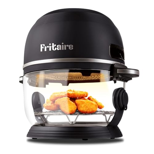 Fritaire Non-Toxic Air Fryer - Glass AirFryer 5 Quart w/ 360 Visibility, Self-Cleaning, 400F Vortex Air Fryer for Even Cooking, BPA-Free Teflon Free, 6-in-1 Functions Bake - Black/White