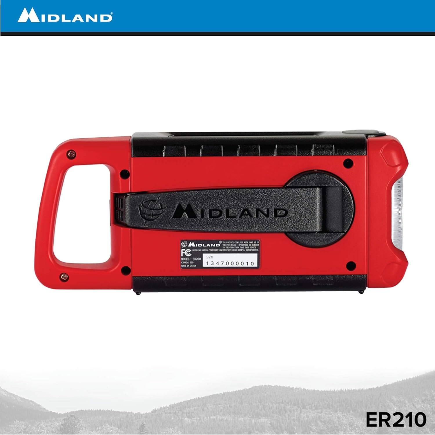 Midland - ER310, Emergency Crank Weather AM/FM Radio - Multiple Power Sources, SOS Emergency Flashlight, Ultrasonic Dog Whistle, & NOAA Weather Scan + Alert (Red/Black)