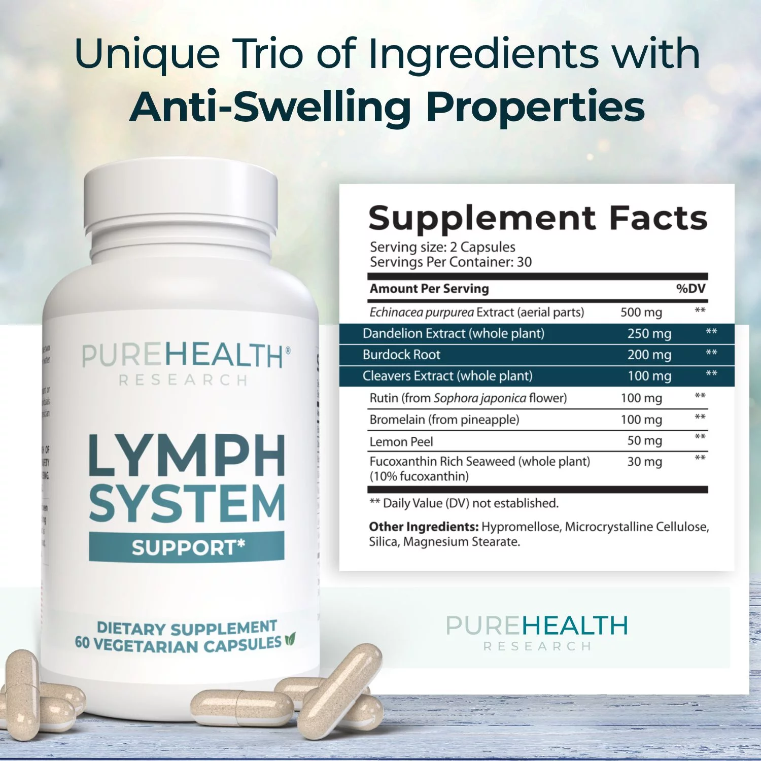 Lymphatic Support, Lymphatic Supplement To Reduce Swelling, PureHealth Research x6