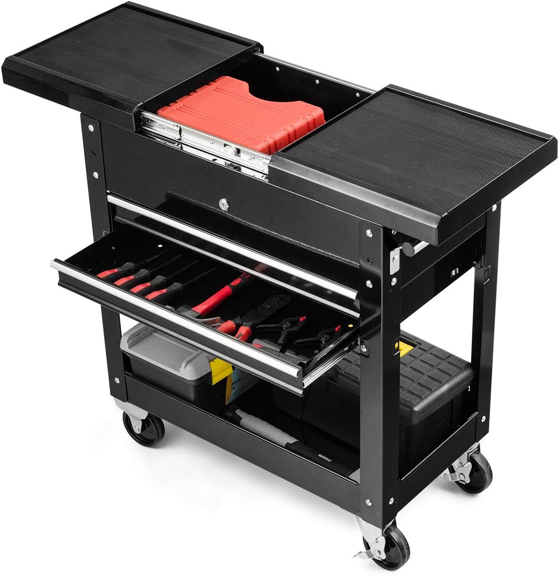 Goplus Rolling Tool Box, Tool Cabinet Cart on Wheels with Storage Drawers, Heavy Duty Steel Tool Storage Organizer for Garage Warehouse Workshop