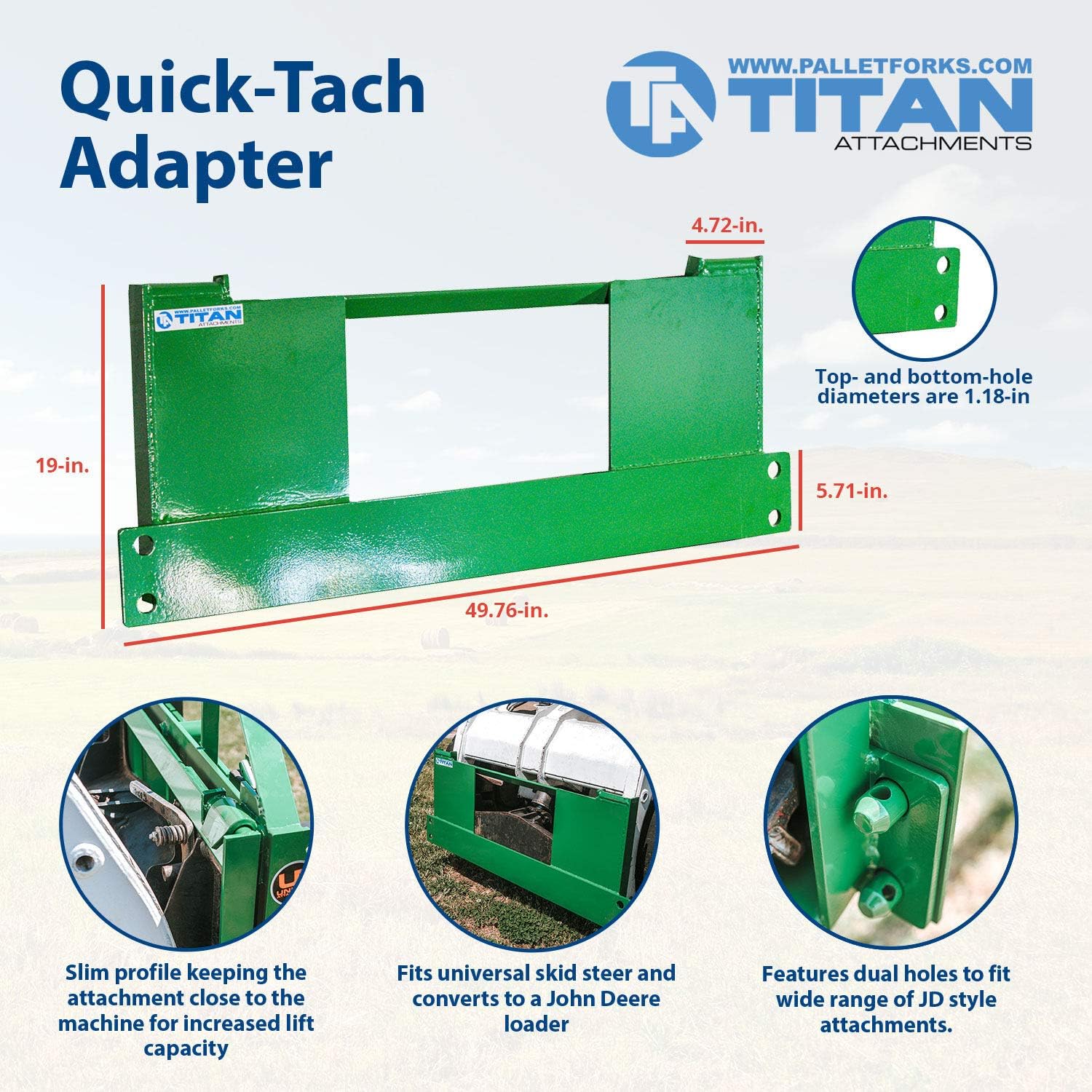 Titan Attachments Quick Tach Adapter Fits Skid Steer and Converts to a Hook and