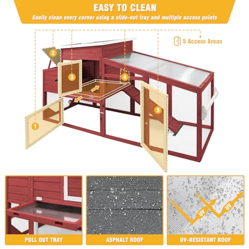 156" L Chicken Coop with Wheels Large Chicken House with Run Backyard Wooden Hen House Outdoor for 4-6 Chickens Poultry Cage with Nesting Boxes, Pull Out Trays, 4 Perches, Set of Two, Grey
