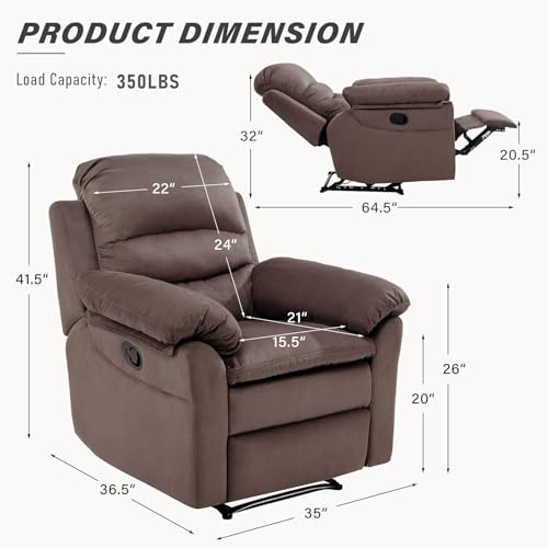 Manual Recliner Chair, Breathable Fabric Cloth Recliners with Padded Backrest and Armrests, Single Overstuffed Reclining Sofa for Living Room Bedroom