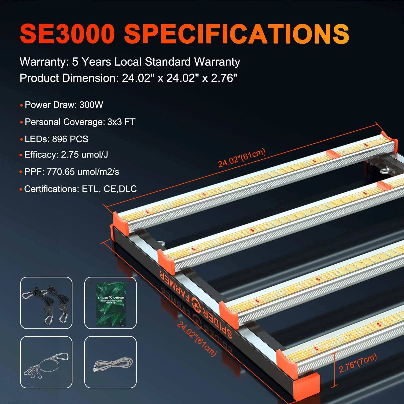 Spider Farmer Upgraded SE3000 Full Spectrum LED Grow Light