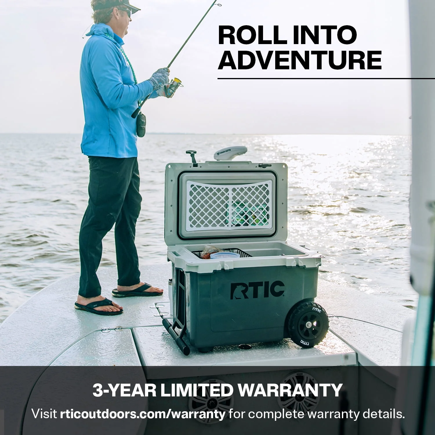RTIC 52 QT Ultra-Light Wheeled Hard-Sided Ice Chest Cooler, White and Grey, Fits 78 Cans