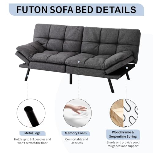 MUUEGM Futon Sofa Bed,Memory Foam Futon Sofa,Futon Bed,Convertible Sofa Bed for Compact Living Spaces,Apartment,Studio,Office,Futon Sofa,71"*33"*31.5",Black Faux Leather