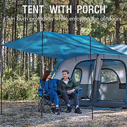 PORTAL 10 Person Camping Tent with Porch, Big Family Cabin Tent with 2 Rooms, 2 Doors, 2 Ground Vents, 6 Large Mesh Windows, Divided Curtain for Camping, Outdoor, Traveling, Water Resistant