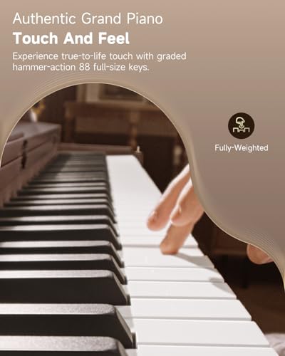 Donner OURA R300 88 Key Weighted Keyboard Piano for Advanced, Home Digital Piano with 88 Keys Graded Hammer Standard Keyborad, Bluetooth, LOCAL OFF, 2*15W, Half-pedal, 256 Polyphony, Walnut Wood Color