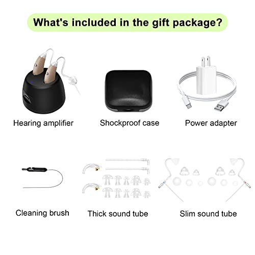 Banglijian Hearing Aids - Noise Reduction, Clear Sound, Volume Control, Easy Operation, Magnetic Charging, Long Battery, small BTE Hearing Amplifiers for Seniors- Designed for Mild to Severe Loss(Beige)