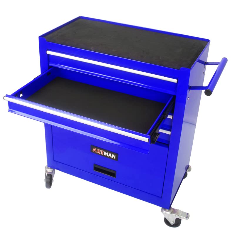 Rolling Tool Chest on Wheels, 4-Drawer Metal Tool Cart with Cabinet, Large Tool Cart for Garage, Warehouse, Workshop, Repair Shop