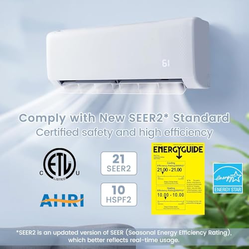12000BTU Mini Split Air Conditioner and Heater -SIMOE Ductless Inverter Mini Split AC/Heating System with 1 Ton Heat Pump, 208-230V 17 SEER2 Wall-mounted AC, Cools Up to 750 Sq. Ft Energy Efficient