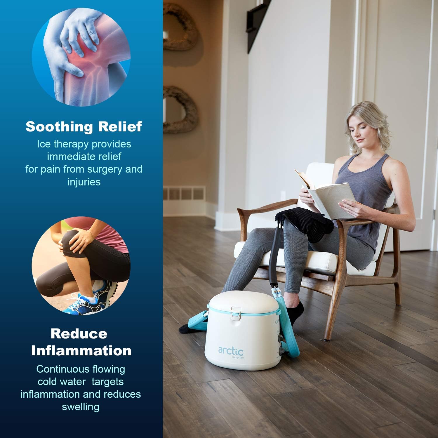 Cryotherapy - Circulating Personal Cold Water Therapy Ice Machine by Arctic Ice &ndash;with Universal Pad for Knee, Elbow, Shoulder, Back Pain, Swelling, Sprains, Inflammation, Injuries, Post Surgery Care