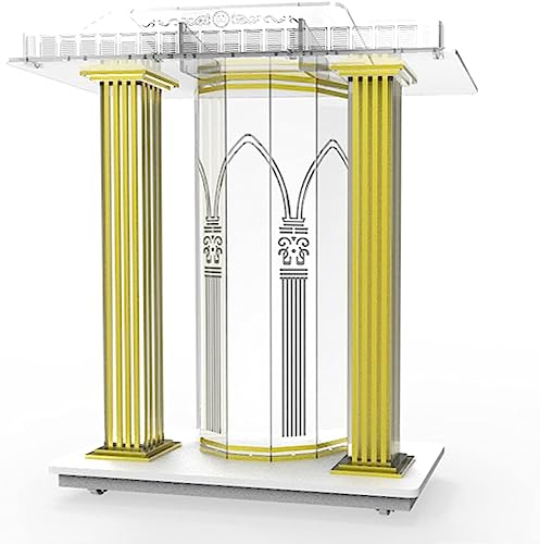 Acrylic Podium w/Casters Floor Standing Super Golden Luxury Podium Table Church Rolling Podium Conference Room Company Lectern Reception Desk