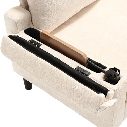 Sleeper Sectional Sofa with Storage Chaise, Side Table, L Shape Chenille Pull Out Sofa Bed, 3 Seater Convertible Couch for Living Room, Apartment, Small Space, Office, Dorm, Beige
