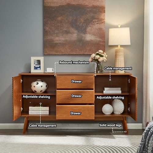 Wooden TV Stand Storage Buffet Cabinet, Sideboard with Adjustable Shelves, Console Table for Dining Living Room Cupboard, (36INCH Buffet Cabinet)