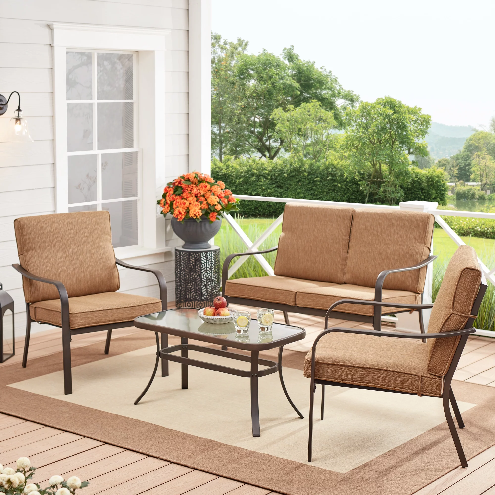 Mainstays Stanton 4-Piece Steel Outdoor Patio Conversation Set, Red