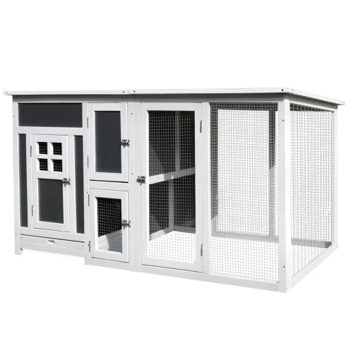 PawHut 63" Outdoor Chicken Coop Wooden, Chicken Cage with Run Area, Nesting Box, Hen House with Waterproof Roof, Removable Tray - Curated Treasures Market
