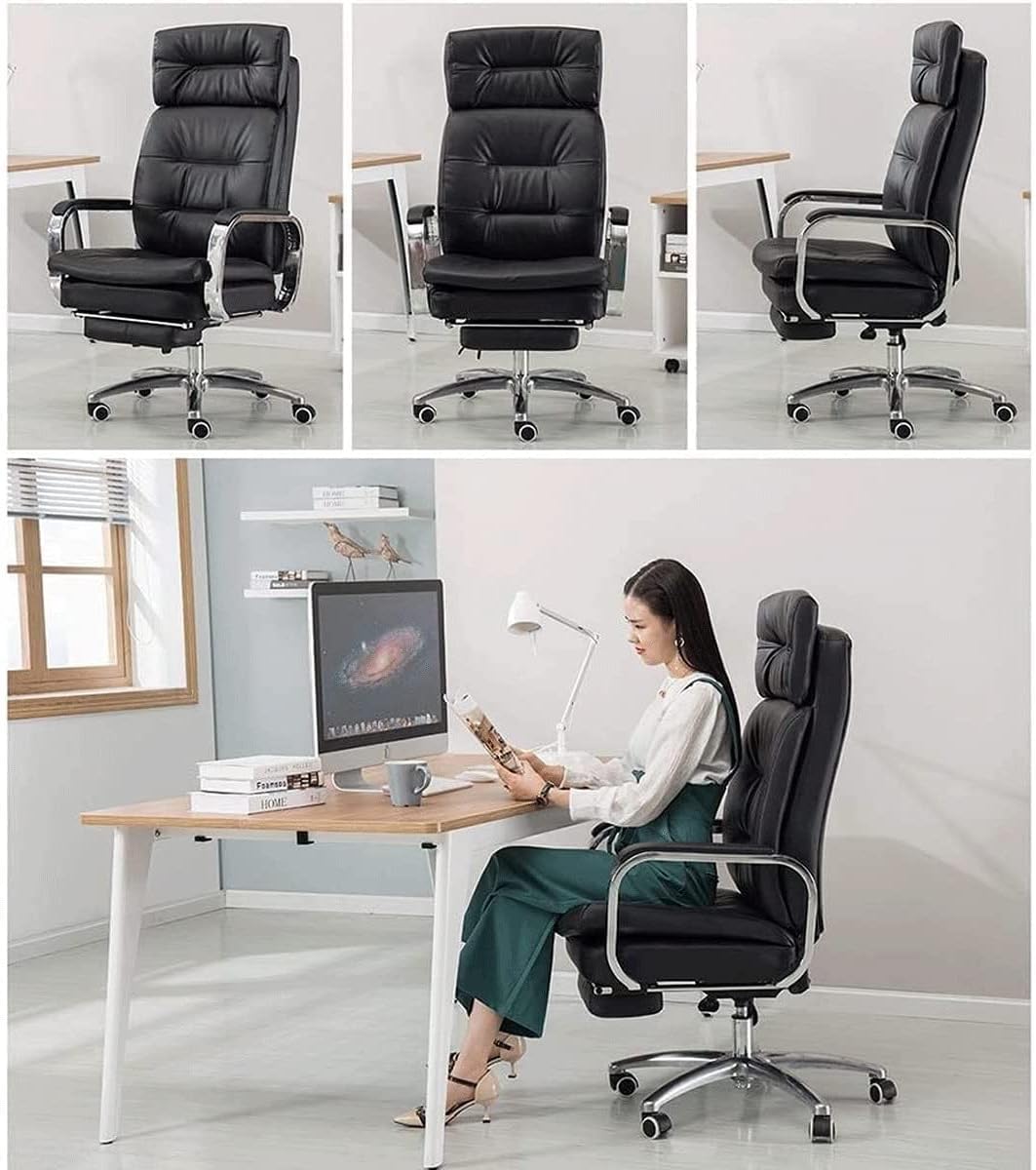 Big and Tall Executive Home Office Chair with Footrest, Ergonomic PU Leather Desk Chairs, Swivel Chair w/Adjustable Height, High Back Recliner for Home, Office, Study (Color : Black) (Brown) (White)